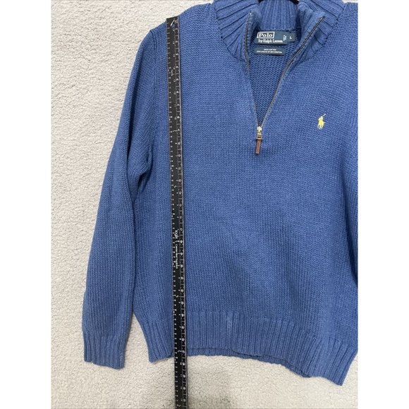 VTG Polo Ralph Lauren French-Rib Half-Zip Pullover Sweater Blue Sz Mens Lg - Picture 5 of 9